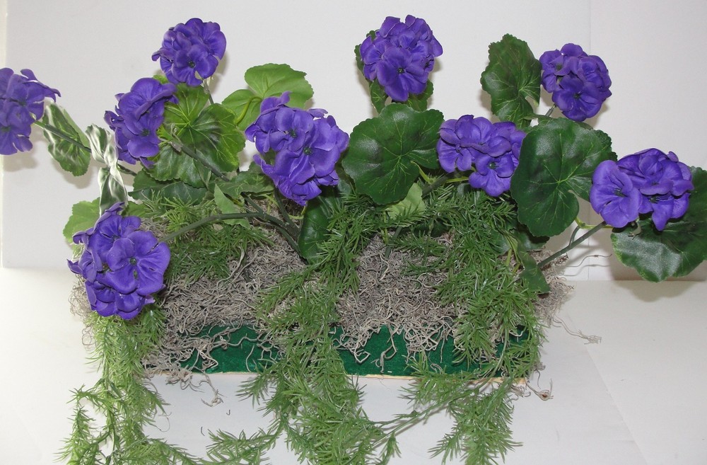 Mothers Day Silk Purple Geraniums with Cascading Greens 24 Inch Window Box Flower Arrangement  -image