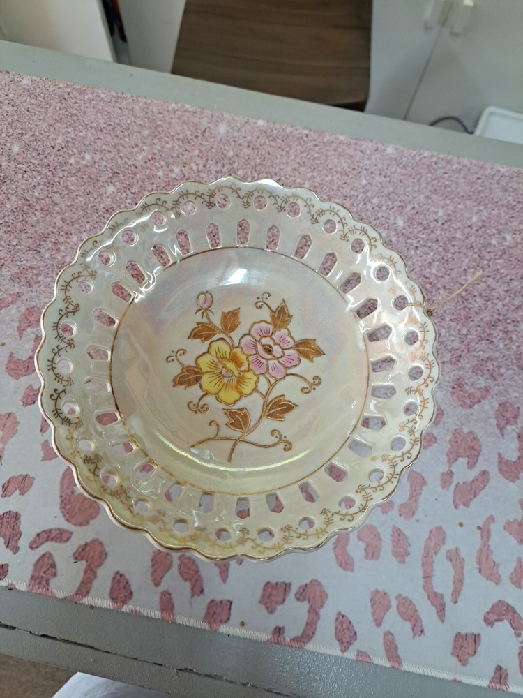 Vintage 1950s Porcelain Pedestal Compote Serving Dish Mid-Century