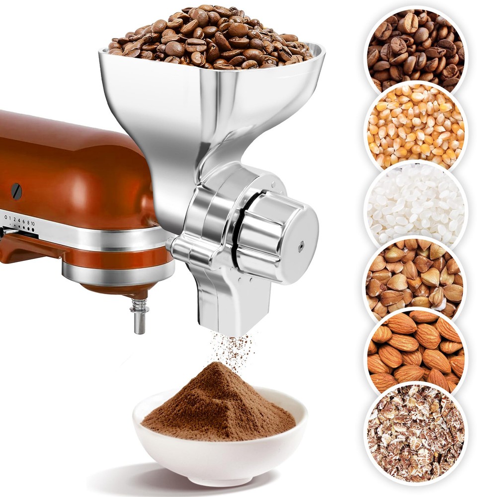 ALL Metal Grain Mill Attachment for KitchenAid Stand Mixer with 12 Grind Levels