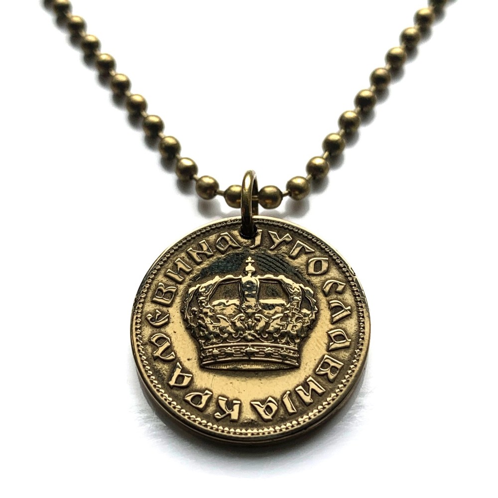 1938 Yugoslavia 1 Dinar coin pendant with golden crown Serbia Croatia Belgrade vintage collectible
