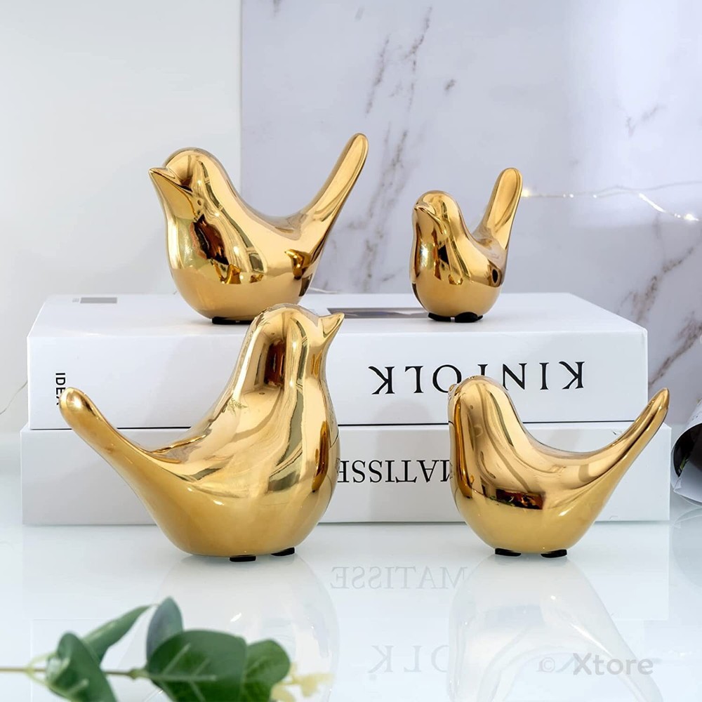 Ceramic Golden Blessing Birds Figurine for Home Decor | Living Room, Bedroom, Of