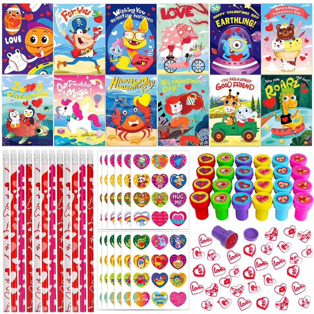 60 Pack Valentine's Day Gifts for Kids,Valentines Day Stationery Kit for Clas...