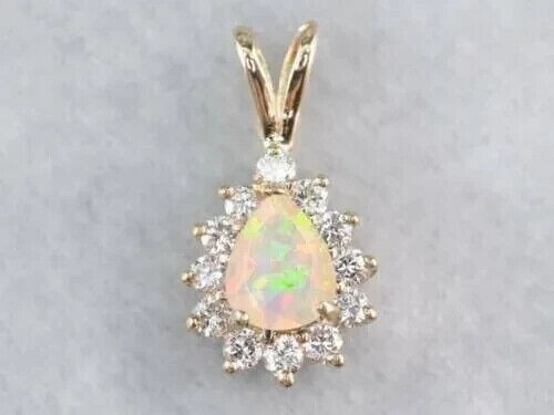 2.0 Ct Pear Lab-Created Fire Opal Pendant 14k Yellow Gold Plated 18