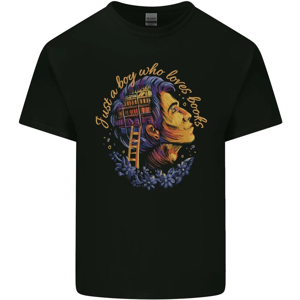 A Boy Who Loves Books Bookworm Reader Mens Cotton T-Shirt Tee Top