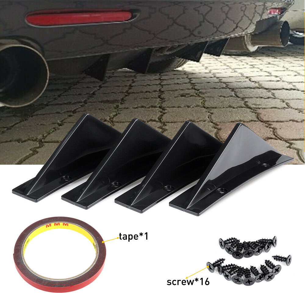 Universal 4x Lower Rear Body Bumper Diffuser Shark Fin ABS Spoiler Protect Black