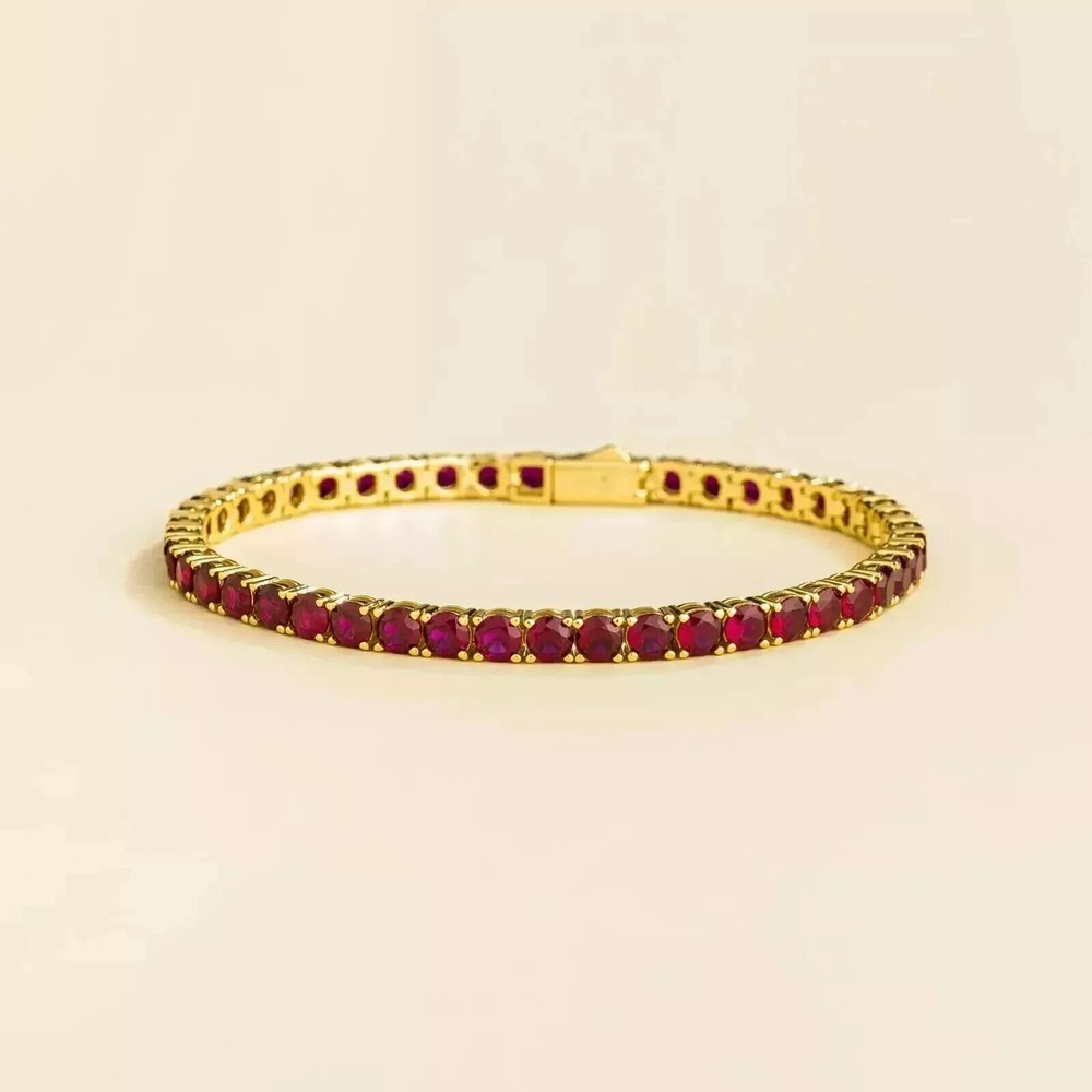 10CT Lab-Created Red Garnet Tennis Bracelet in 14K Gold Plated 7 Inch