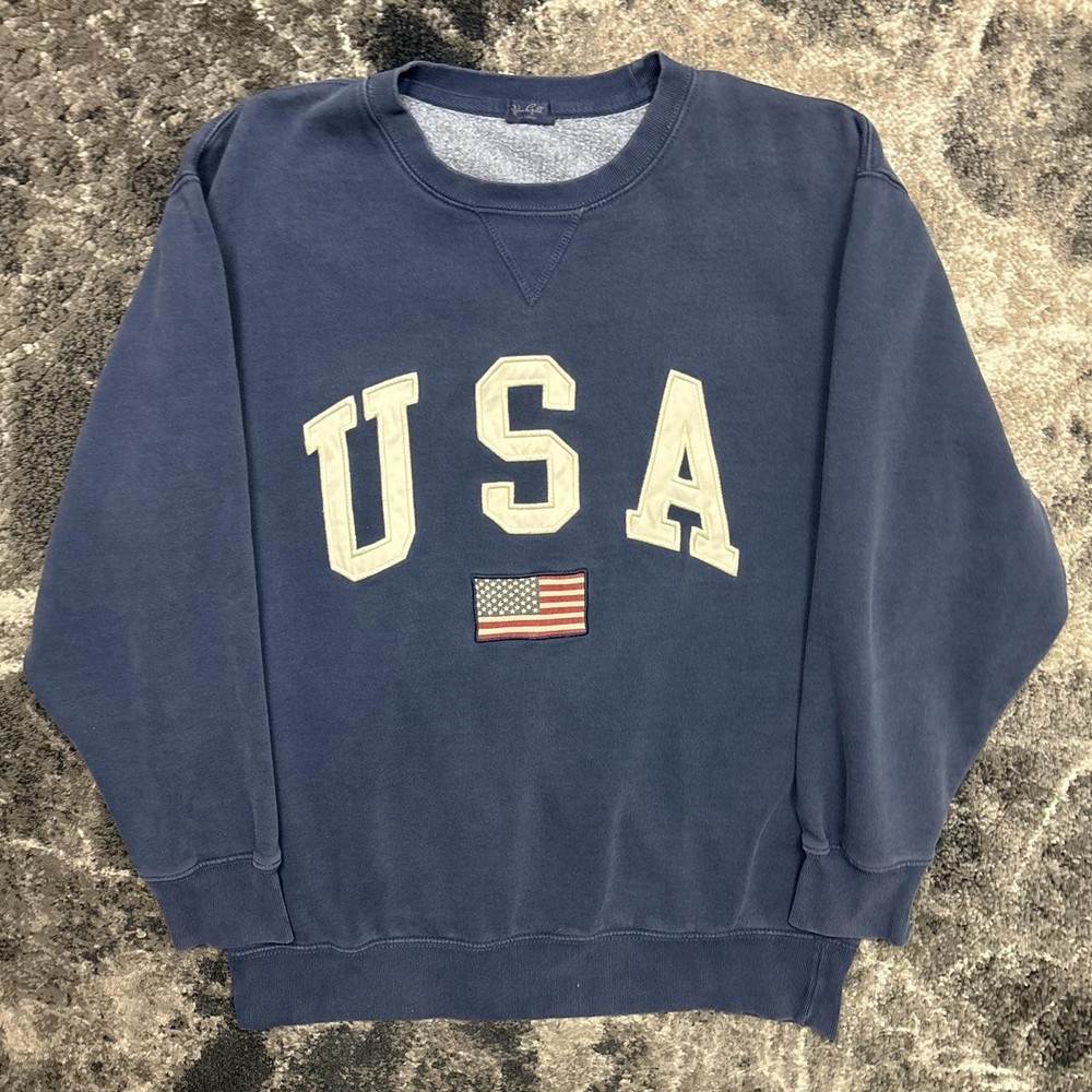 Brandy Melville John Galt Sweatshirt One Size USA Flag Pullover Crewneck Navy