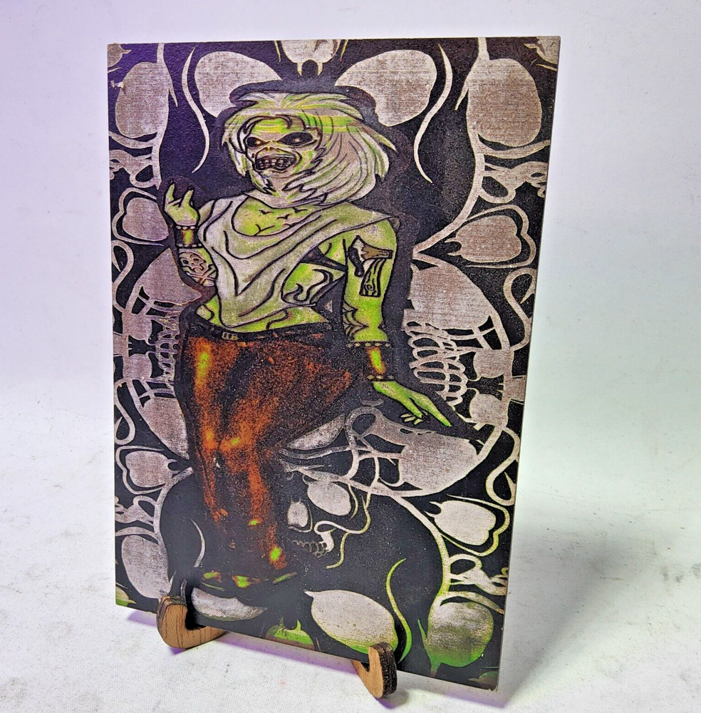 Laser engraved girl wearing eddie mask iron maiden digital mdf art print 5x7 L