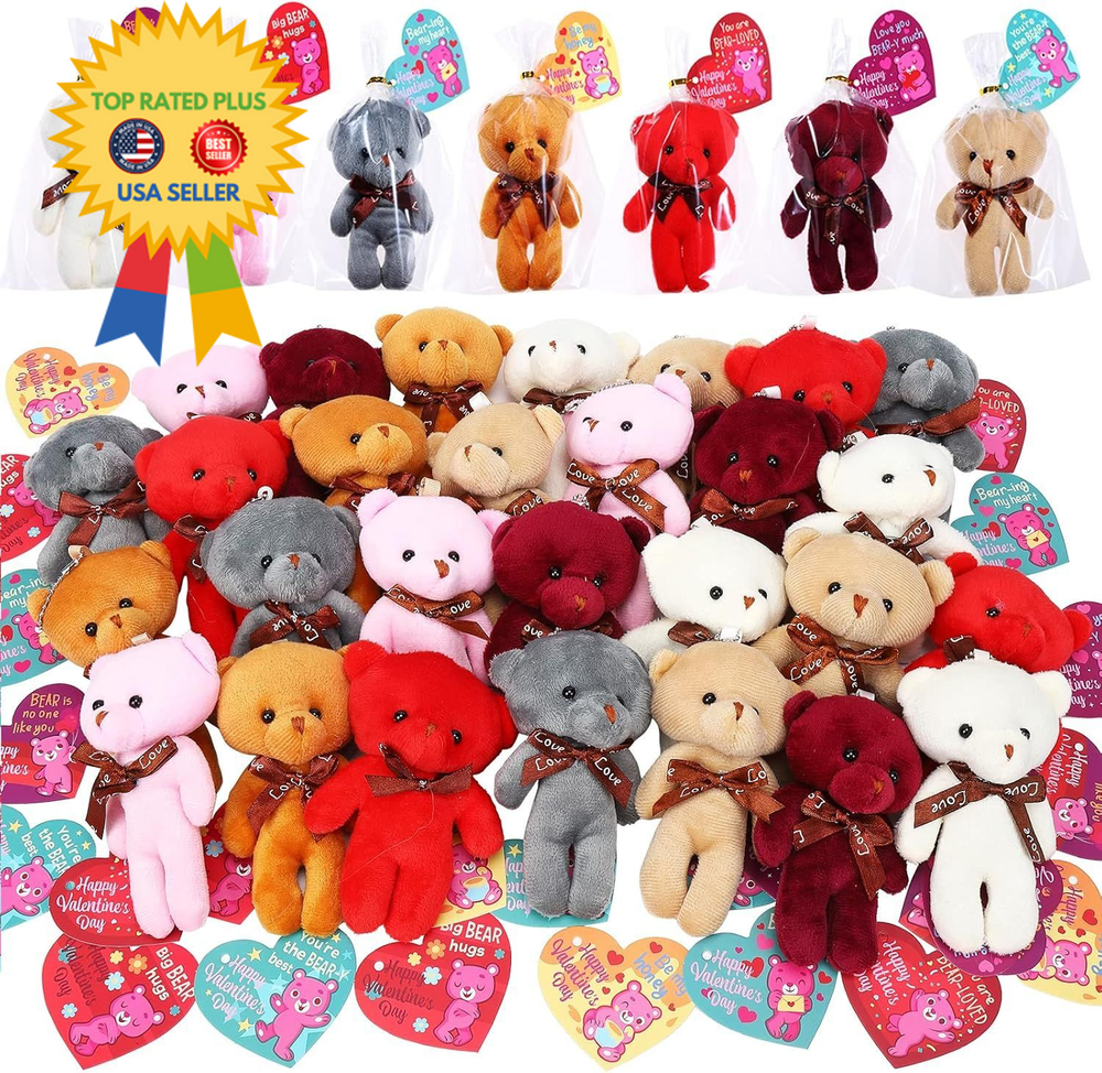 28PCS Valentines Day Gift Cards for Kids with Bear Plush Toys,Mini-image