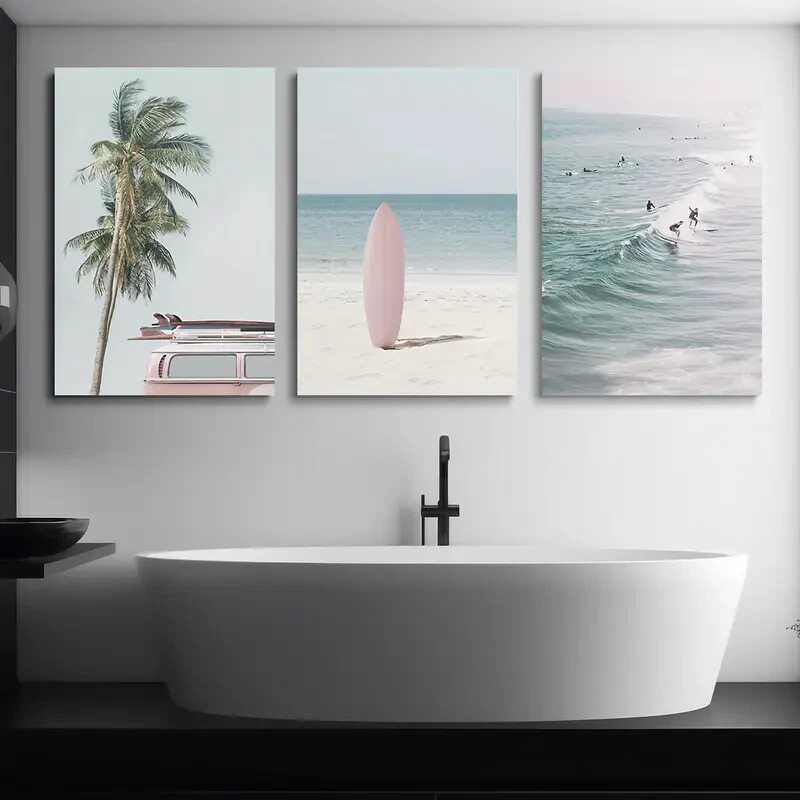 3pcs California Beach Palm Tree Canvas Art Unframed Wall Decor