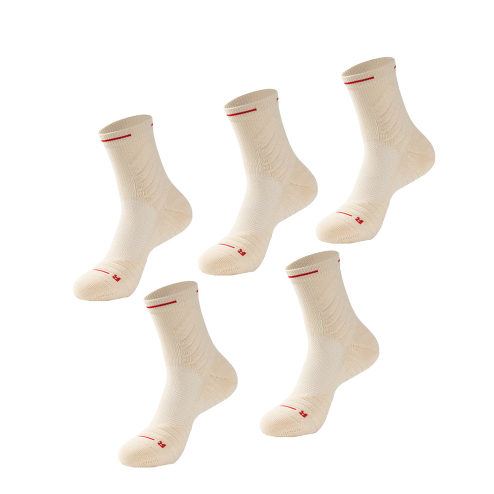 5 Pairs of Cushioned Cotton Basketball Crew Socks One Size (Men's 9-12)