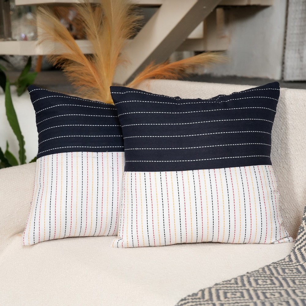 Striped Cotton Linen Throw Pillow Cover 2PCS Decorative Cushion Case for Home
