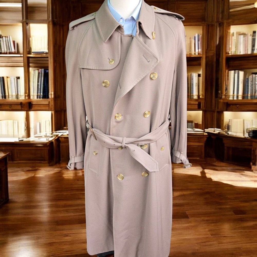 Vintage Burberry Trench Coat Wool Mens 42L 52 Eu Made In England