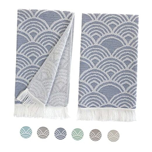 Hand Towels for Bathroom, Cotton Kitchen Hand Towels, 100% Cotton Navy Waves