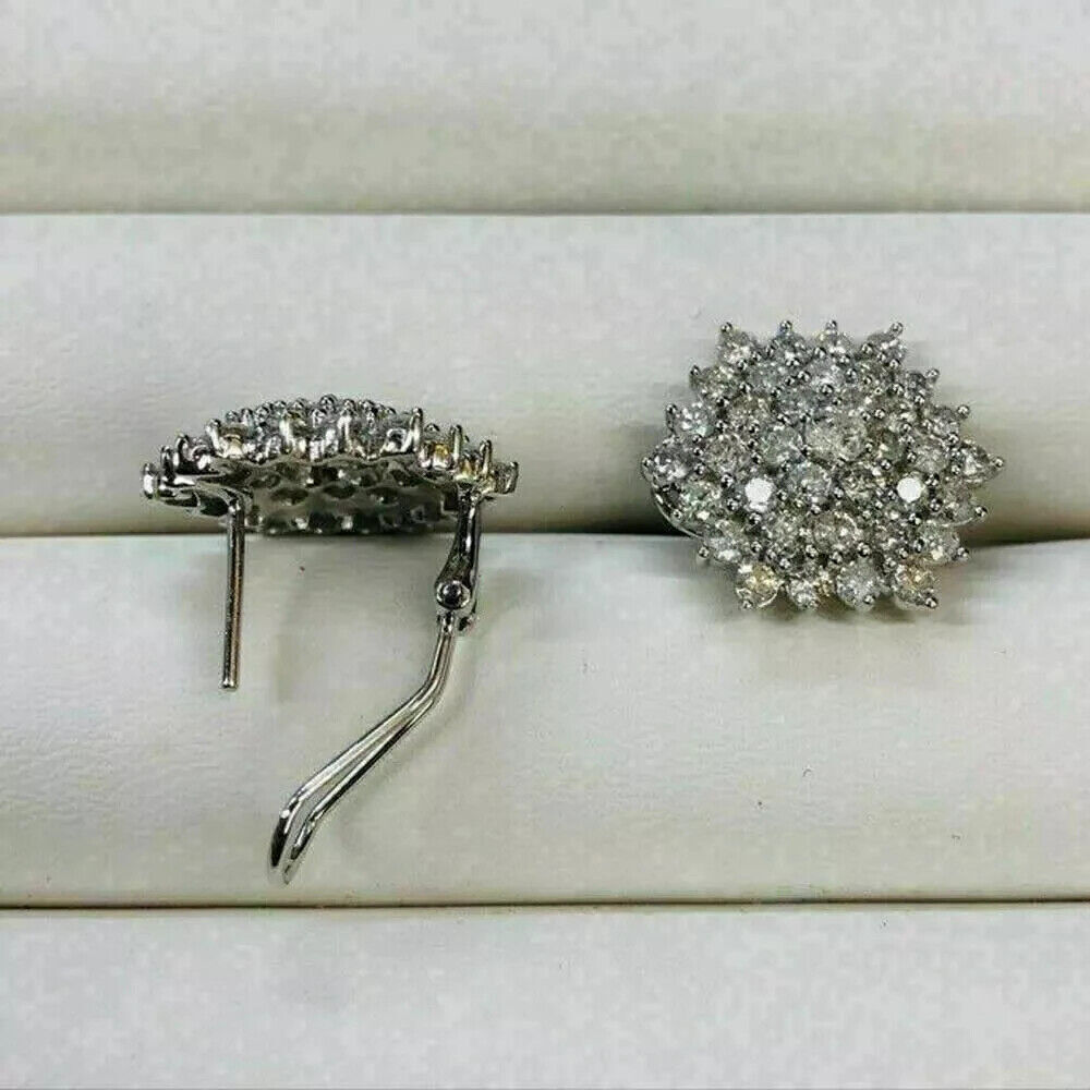 Cluster 2.60Ct Round Cut Created Diamonds Wedding Earrings 14K White Gold Finish