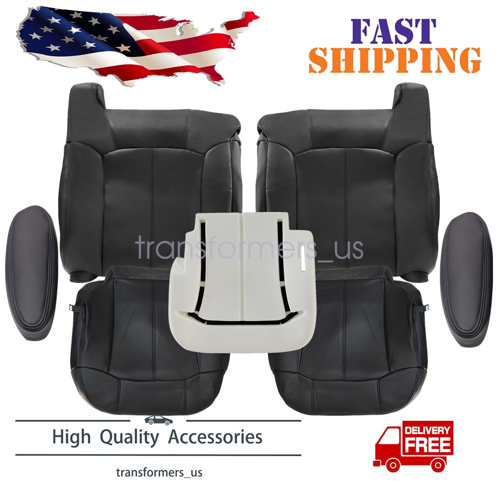1999-2002 For Chevy Silverado Both Side Leather Seat Cover Black & Driver Foam