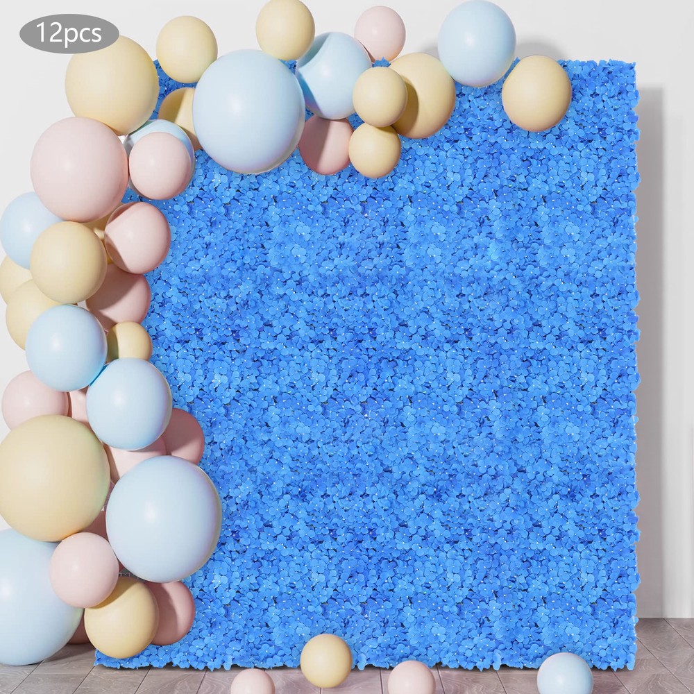 12PCS Artificial Hydrangea Wall Panels, Dark Blue, Handmade Silk Flowers 24x16in