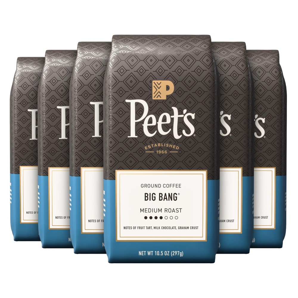 Peets Coffee, Medium Roast Ground Coffee - Big Bang 63 Ounces 6 Bags of 10.5 ...