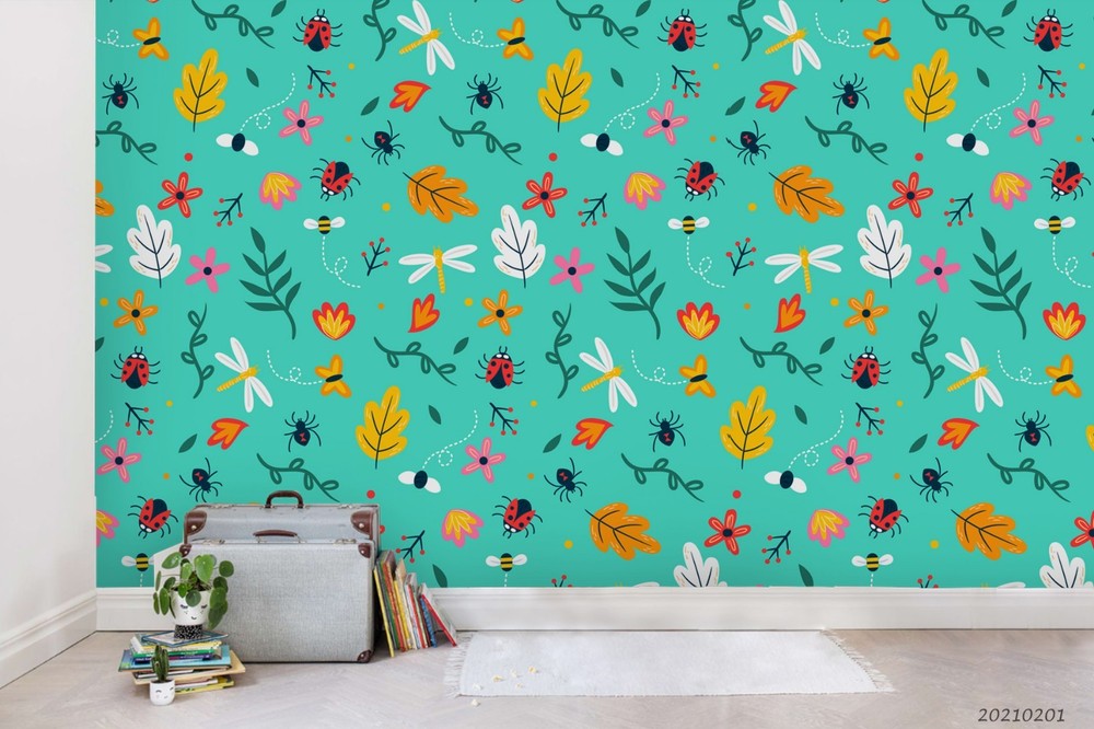 3D Flower Leaf Insect Pattern Wall Murals Wallpaper Murals Wall Sticker
