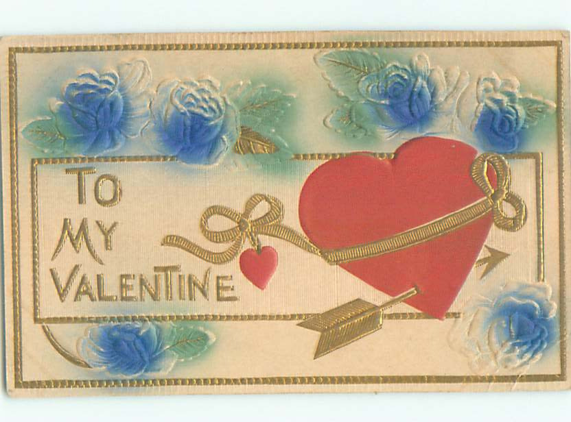 Art Nouveau Embossed Pierced Heart Floral Linen Valentine K5608