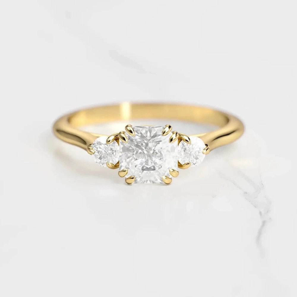 2Ct Cushion Cut Natural Moissanite Wedding Ring in 14k Yellow Gold