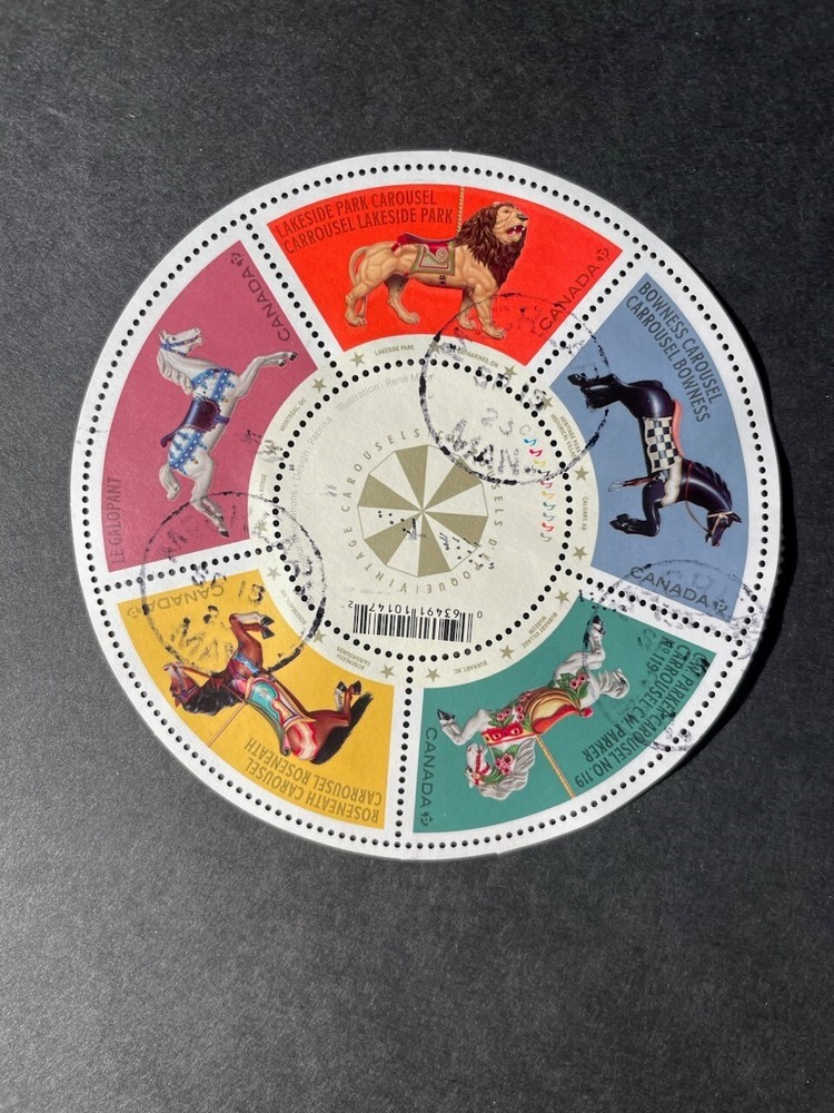 Stamps Canada used Carousel Animals sheet of 5