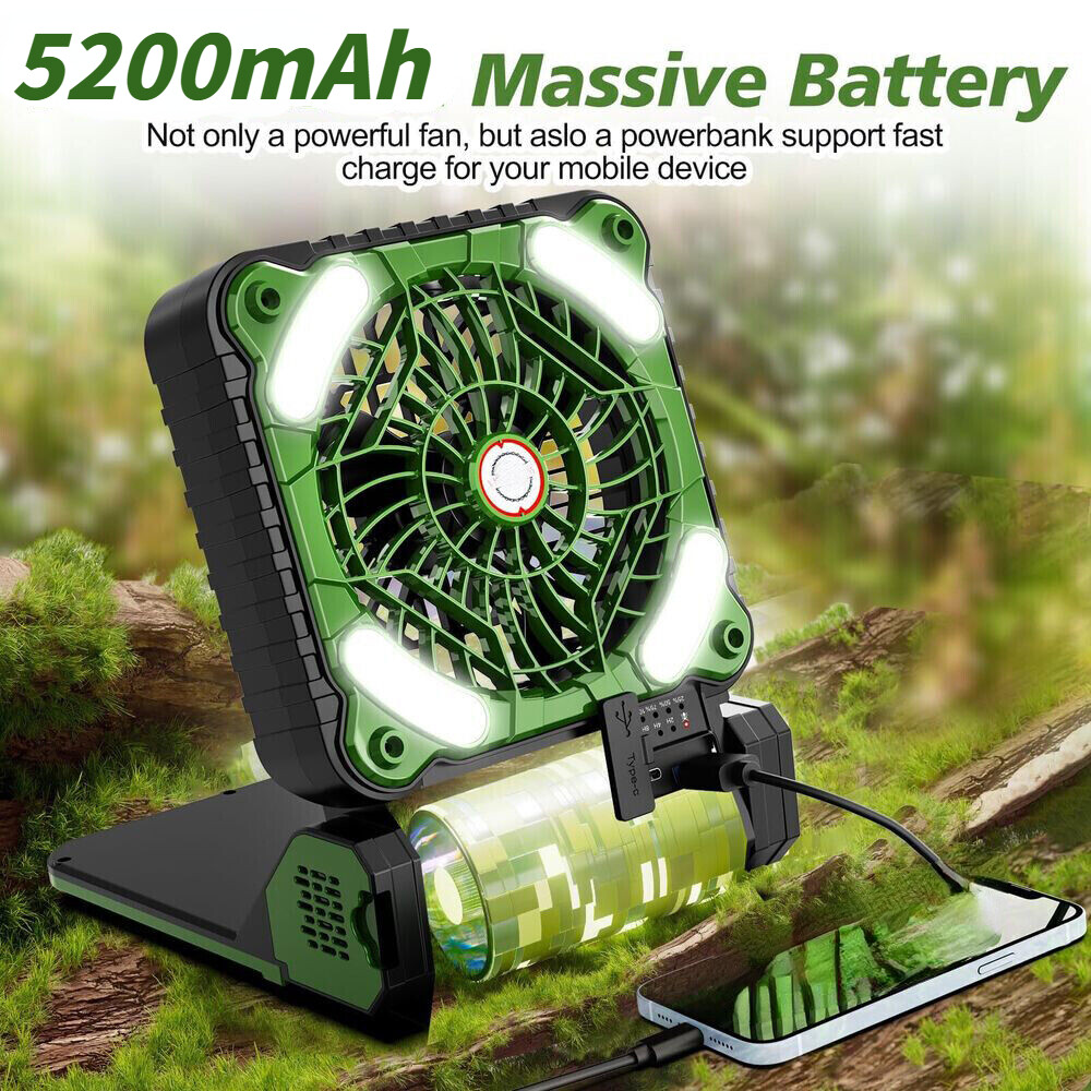 Portable Solar Powered Camping Fan USB Rechargeable Variable Speed LED Tent Lamp