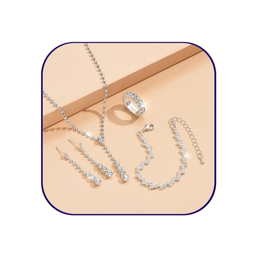 HANGINTHERE Silver Jewelry Set for Women Formal,Bridal Bridesmaid Jewelry Set...