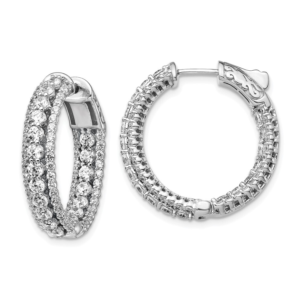 Sterling Silver Cubic Zirconia In and Out Round Hinged Hoop Earrings 7.62gm