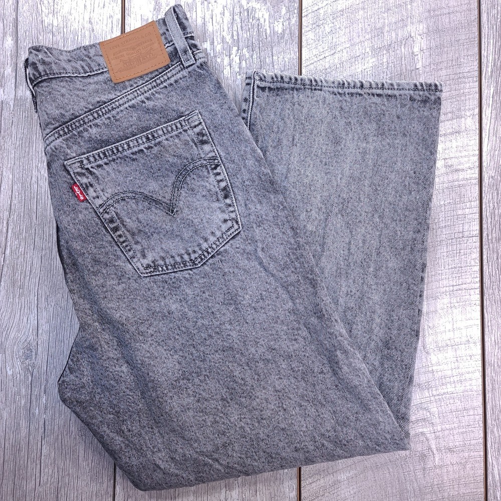 Levis Big E Womens High Rise Ribcage Straight Ankle Jeans Gray Acid Wash Size 31