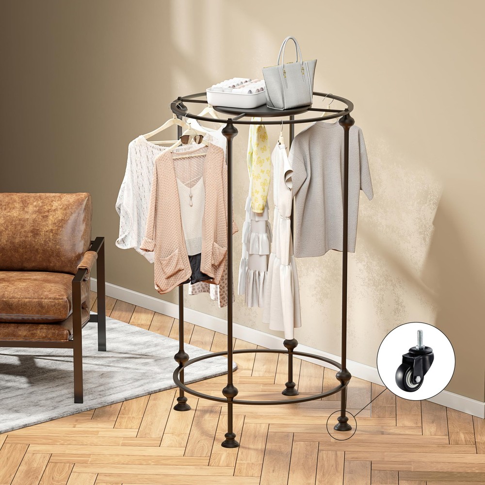 Heavy-Duty Display Clothing Rack, Cylindrical Rotating Clothes Rack with Whee...