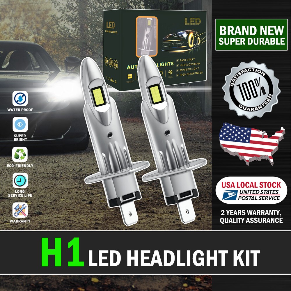 H1 LED Headlight Bulb Conversion Kit Hi/Lo Beam Super Bright White 40000LM 2PCS
