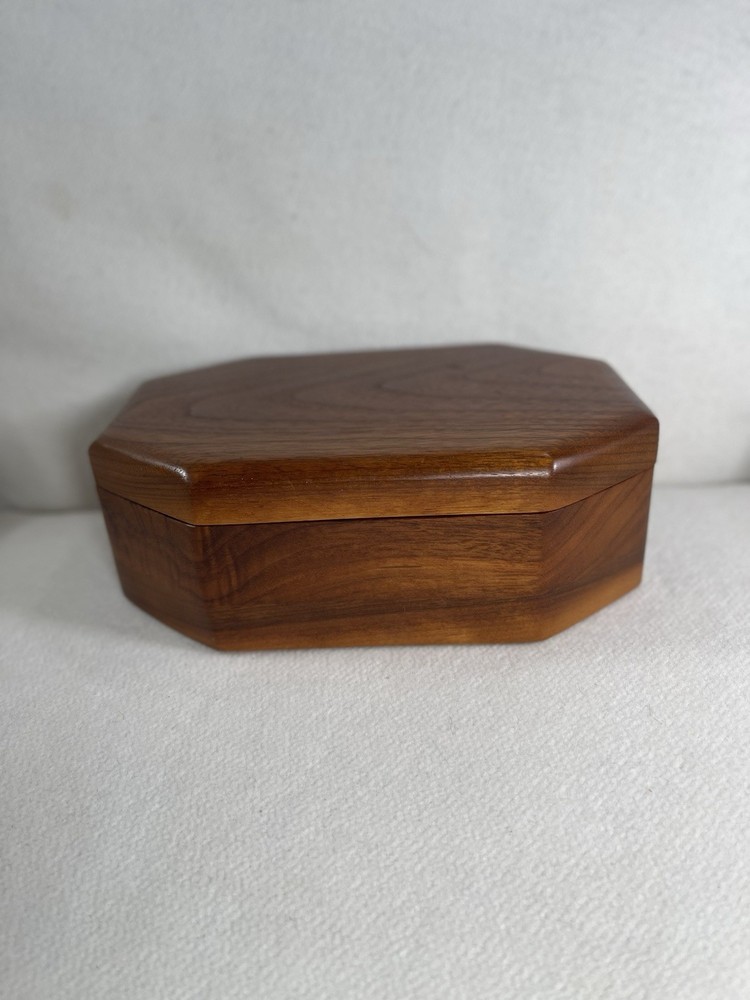 Vtg Handcrafted Solid Wood Octagon Shaped Jewelry/ Trinket Box Signed