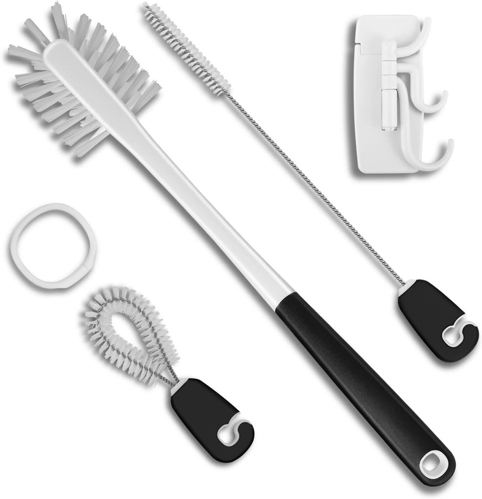 3-in-1 Water Bottle Cleaning Brush Set, Long Handle Black, White