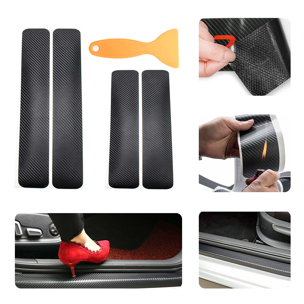 5D 4x Accessories Black Carbon Fiber Stickes Car Scuff Plate Door Sill Sticker