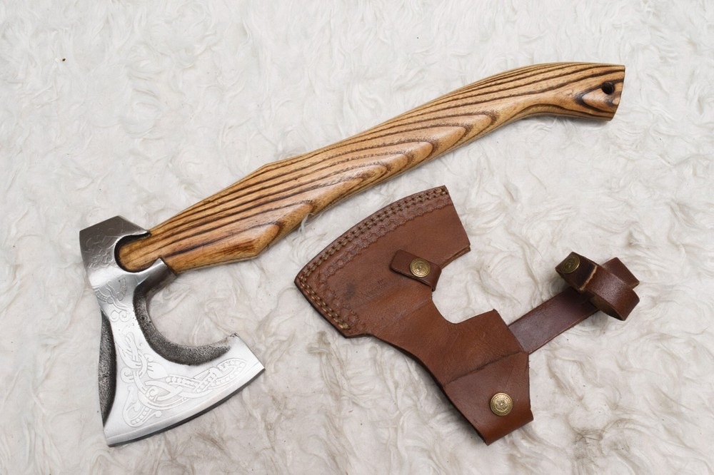 CUSTOM HAND FORGED CARBON S VIKING BEARDED CAMPING HATCHET TOMAHAWK #H-714