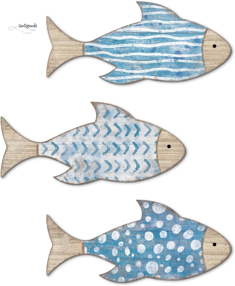 3 Pcs Wooden Fish Wall Decor Beach Nautical Coastal Theme Fish Wall Sculpture Wo
