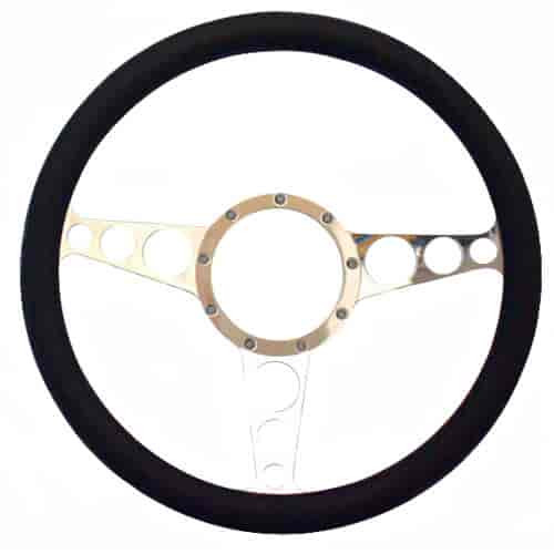 Eddie Motorsports MS140-50CL Billet Steering Wheel with Clear Coated Spokes and Black Grip Enhancin Style and Control
