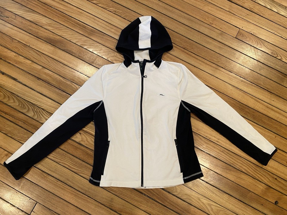Woman’s Ralph Lauren Sport Zip Up Athletic Hoodie Size L/xl White Cream Black
