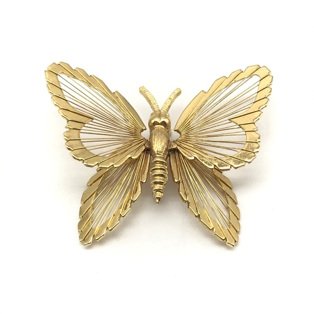 Vintage Monet Signed Gold Tone Open Design Butterfly Brooch Pin
