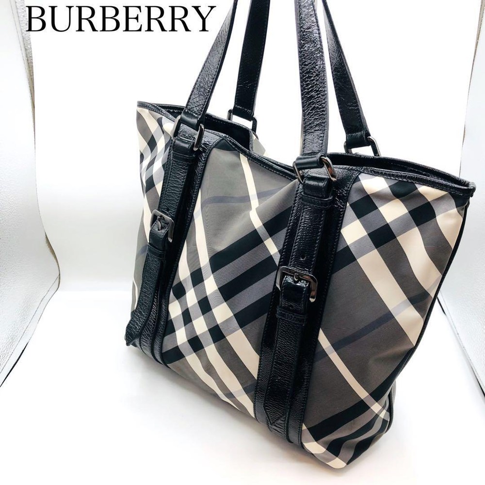 Burberry Tote Bag Nylon Leather Nova Check A4