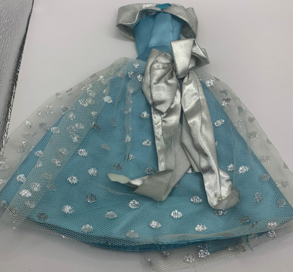Vintage Barbie Blue Silver Princess Outfit Clothing Dress Shiny Maybe Clone Bow