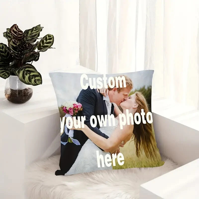 Personalized Custom Throw Pillow Cover with Photo, Text 18 x 18