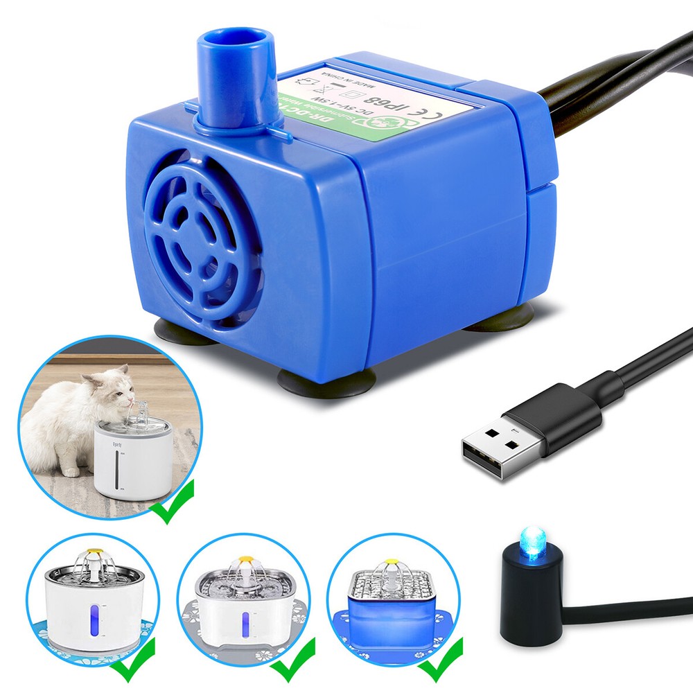 Pet Cat Dog Water Fountain Pump Filter Replacement Motor with LED Light  
