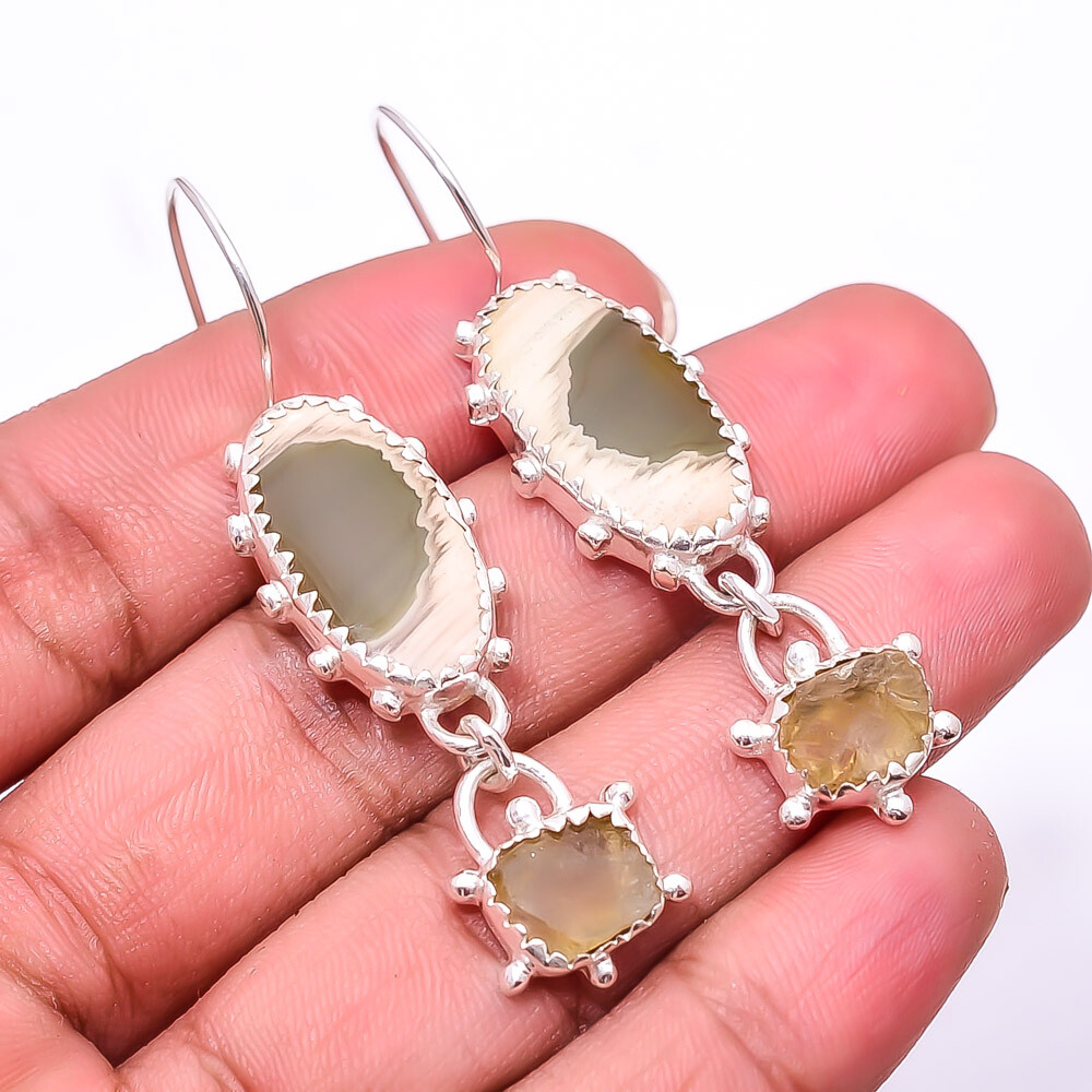 Royal Imperial Jasper Guadalajara 925 Sterling Silver Earrings 2.34 Inches E28