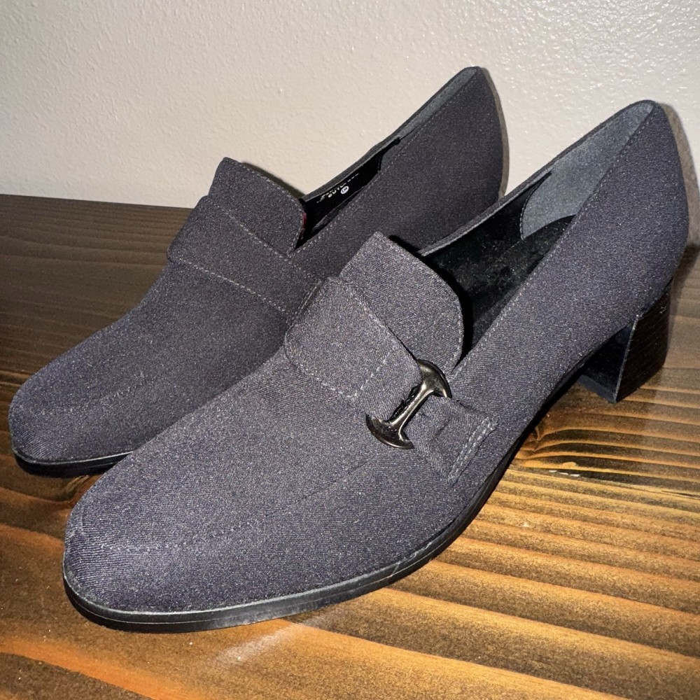 RARE Sample Women's Black Calico Slip on Block Heeled Shoes Size 6 Silver Detail