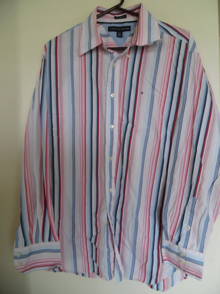 MENS TOMMY HILFIGER MULTI STRIPED LONG SLEEVE DRESS SHIRT SZ  16 1/2 17