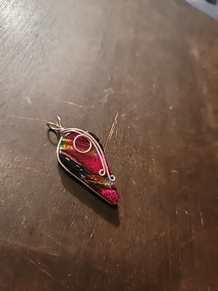 Vintage Large Dichroic Sterling Silver Glass Pendant- 2