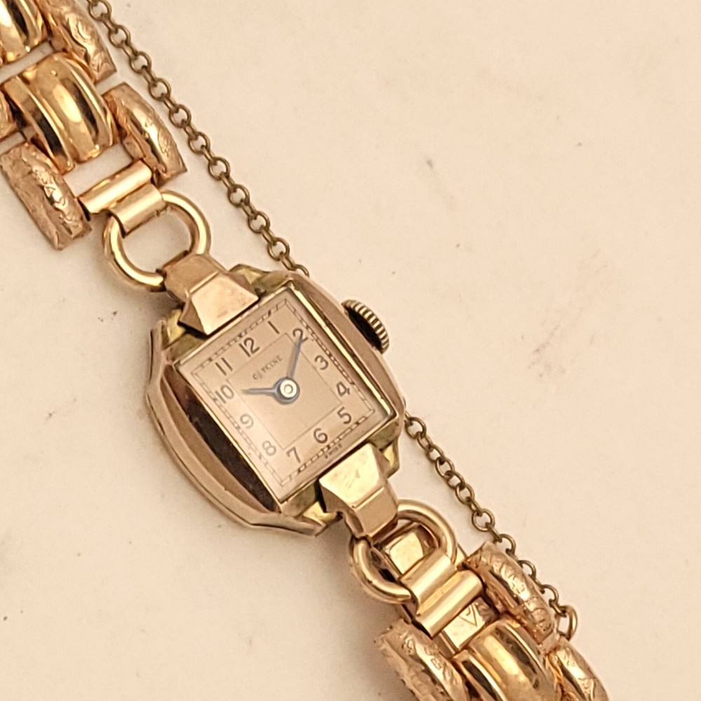 Vintage 1940s Rose Gold Glycine Swiss Art Deco Ladies Watch with Two-Tone Dial