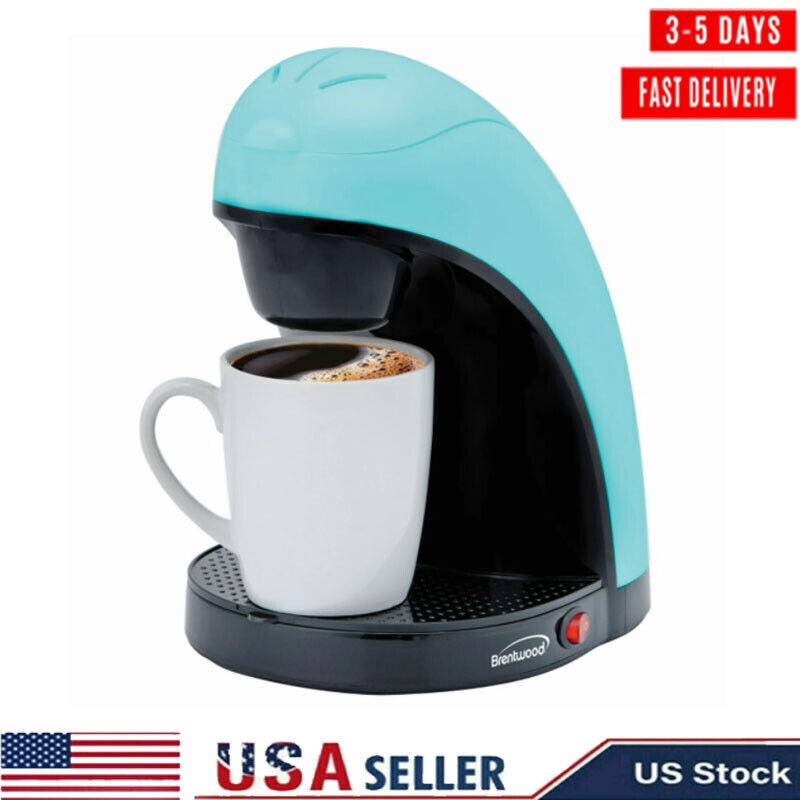 Compact single-serve coffee maker with mug and removable filter for dorms, offices, RVs